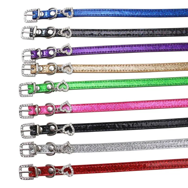 Bling Crystal Pendant Leather Pet Dog Collars Puppy Cat Choker Necklaces Pet Jewelry Accessory