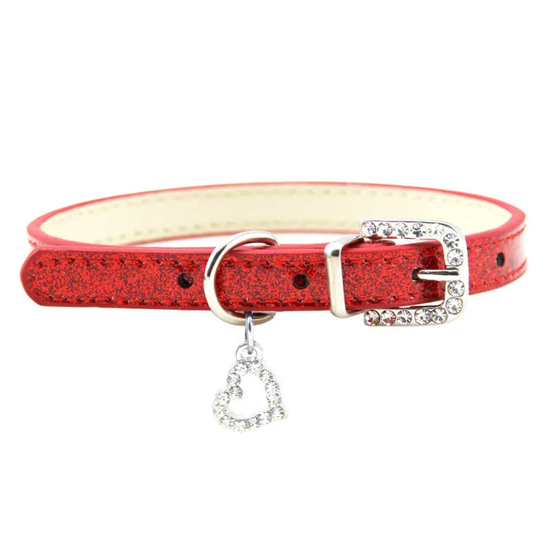 Bling Crystal Pendant Leather Pet Dog Collars Puppy Cat Choker Necklaces Pet Jewelry Accessory