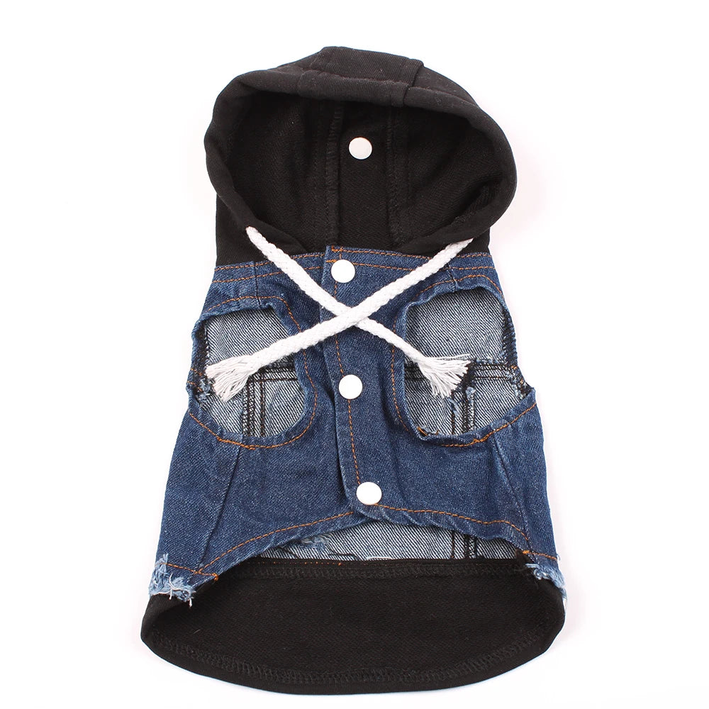 Dog Cat Jacket Vest  Denim Pet Puppy Coat Hoodie Spring/Autumn Clothing Apparel