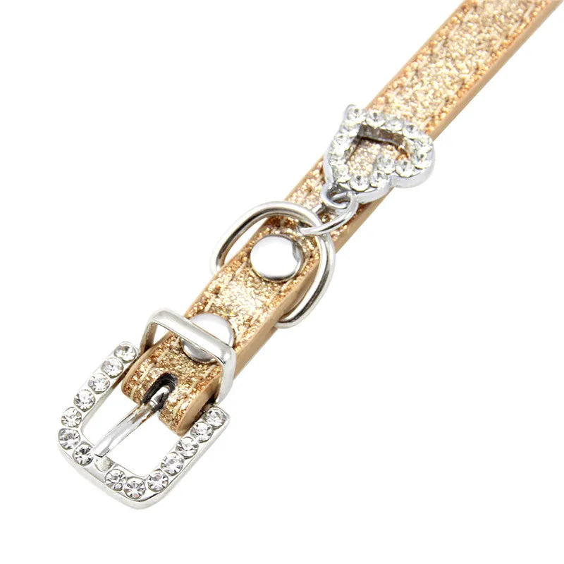 Bling Crystal Pendant Leather Pet Dog Collars Puppy Cat Choker Necklaces Pet Jewelry Accessory