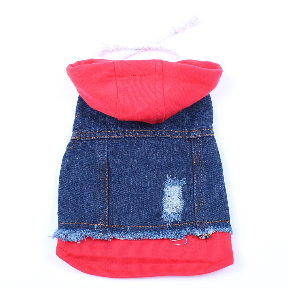 Dog Cat Jacket Vest  Denim Pet Puppy Coat Hoodie Spring/Autumn Clothing Apparel