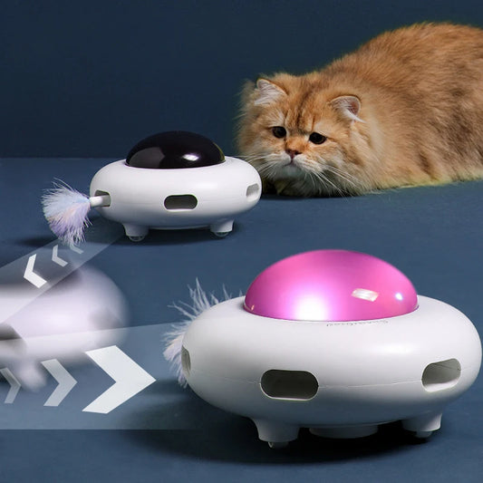 UFO Pet Electronic Smart Funny Cat Turntable Toy Intelligent Funny Cat Stick Game Rotating Turntable Cat Toy Automatic Cleaning