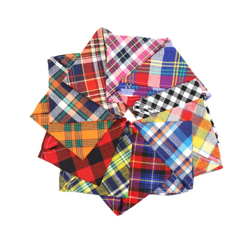 Dog Bandanas Large Pet Scarf Bandana For Dog Cotton Plaid Washable Bow Tie Collar Cat Puppy Triangular Scarf Bib Dog Accessories