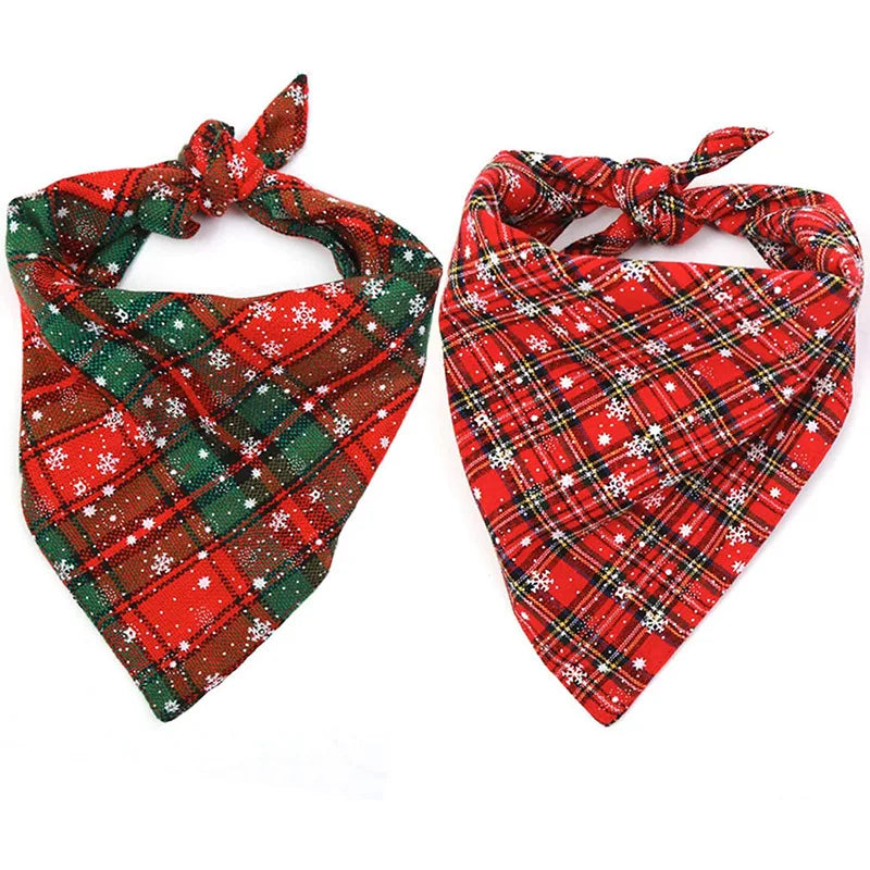 Bandanas Large Pet Scarf Christmas Snow Print Dog Cotton Plaid WashableBow Ties Collar Cat Dog Scarf Large Dog Accessories