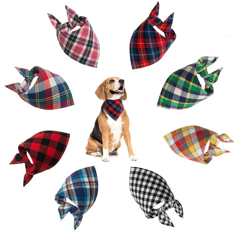 Dog Bandanas Large Pet Scarf Bandana For Dog Cotton Plaid Washable Bow Tie Collar Cat Puppy Triangular Scarf Bib Dog Accessories