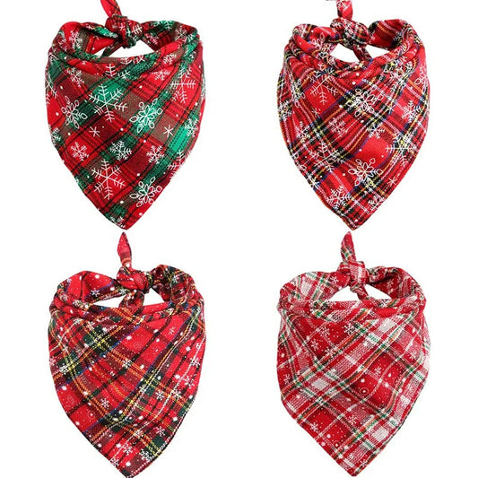 Bandanas Large Pet Scarf Christmas Snow Print Dog Cotton Plaid WashableBow Ties Collar Cat Dog Scarf Large Dog Accessories