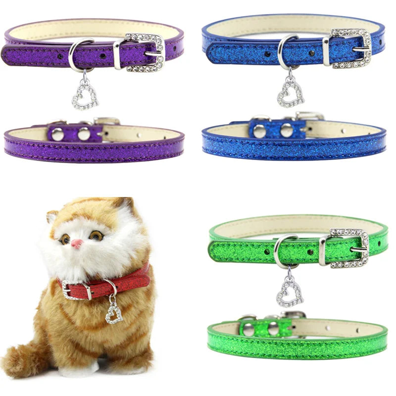 Bling Crystal Pendant Leather Pet Dog Collars Puppy Cat Choker Necklaces Pet Jewelry Accessory