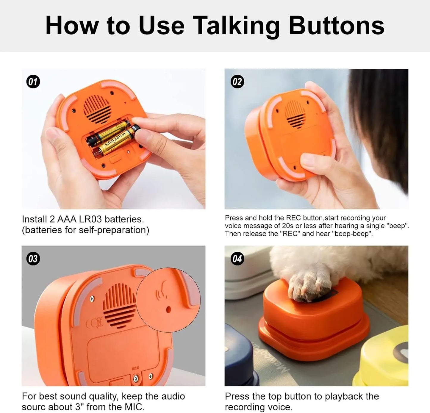 Dog Button Record Talking Pet Communication Vocal Training Interactive Toy Bell Ringer With Pad and Sticker Easy To Use