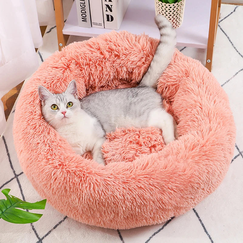 Cat Bed Long Plush Dogs Basket Cushion Cat Bed Cat Mat Animals Sleeping Sofa 40-60cm Round Pet Bed for Large Dog Bed Super Soft