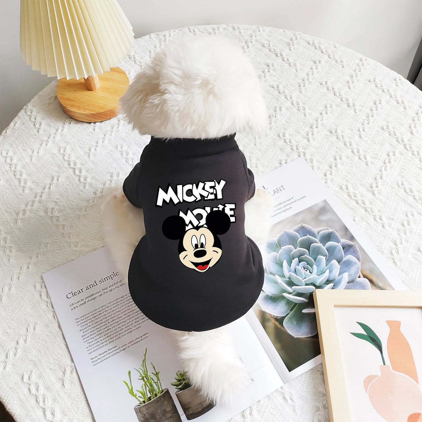 1pc pet Hoodless hoodie Polyester sweatshirt Mickey Minnie printed suitable for small and medium dog breeds