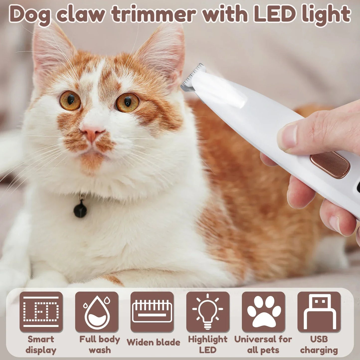 Dog Paw Trimmer with LED Light Fully Waterproof Pet Hair Trimmer with LED Display Dog Clippers for Grooming 18mm Widen Blade