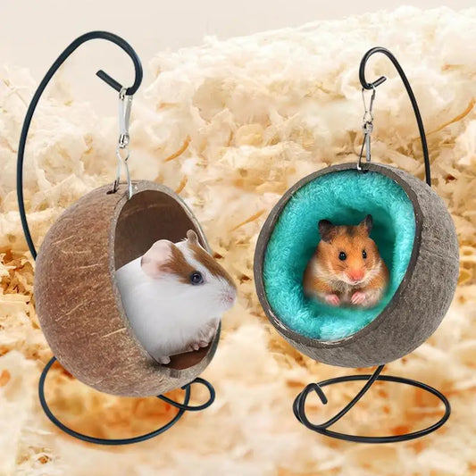 Hamster Coconut Hideout Suspension Coconut Shell Hamster Hideout Small Animal Suspension Coconut Hideout Habitat Small Pet Cave