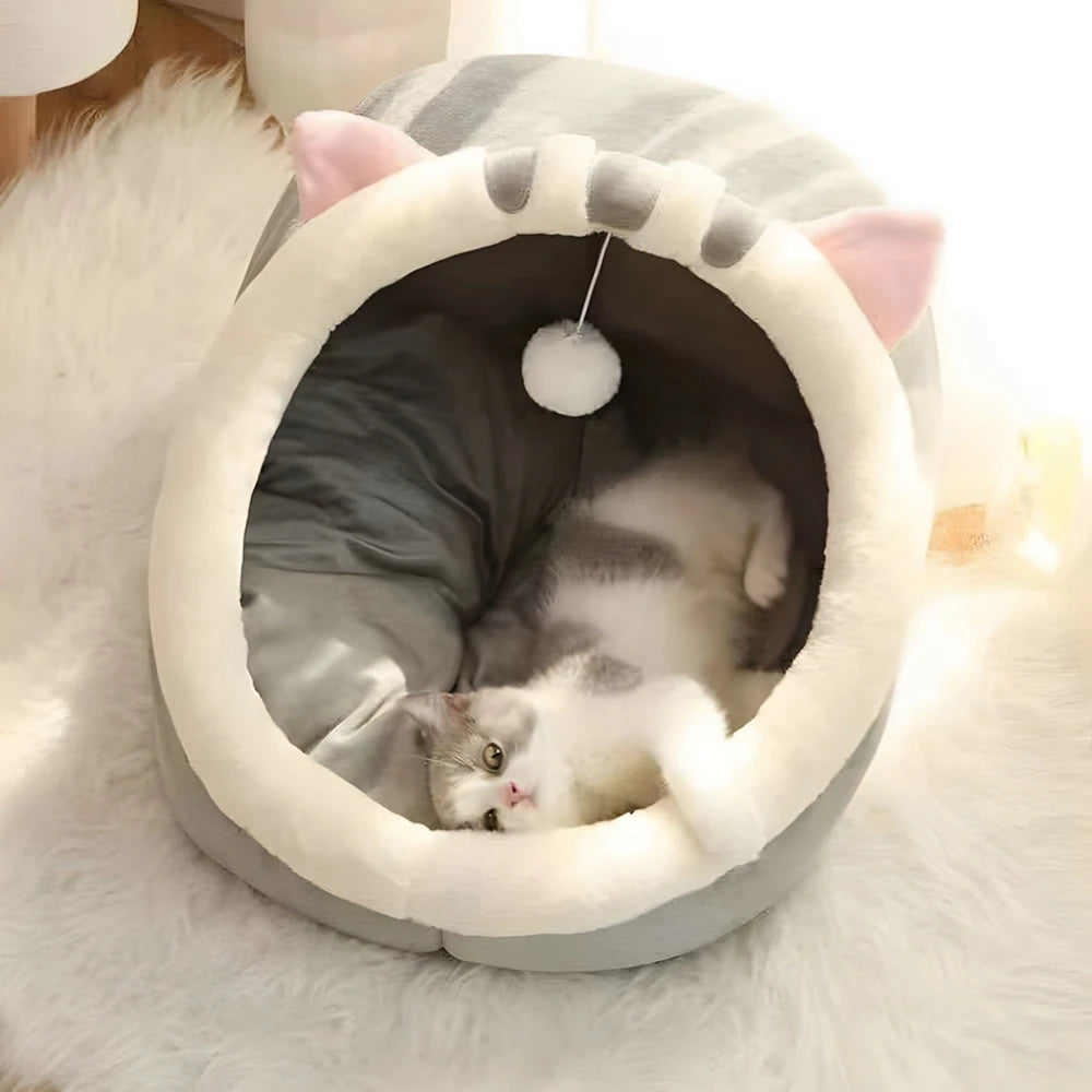 Sleeping Cave Kitten Beds Pet Basket Cozy Kitten Lounger Cushion Cat House Tent Dog House