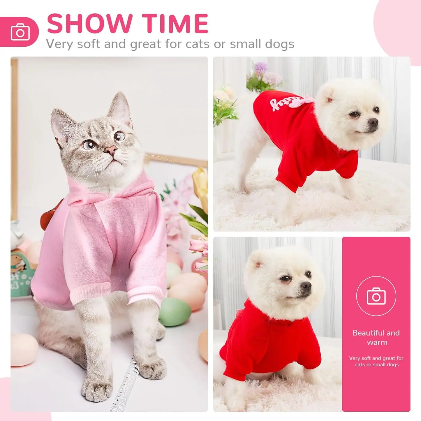 Fleece Lined Dog Hoodies Cute Girl Dog Sweatshirt Spring Winter Doggie Clothes Puppy Coat with Hat Pet Apparel for Small Dogs