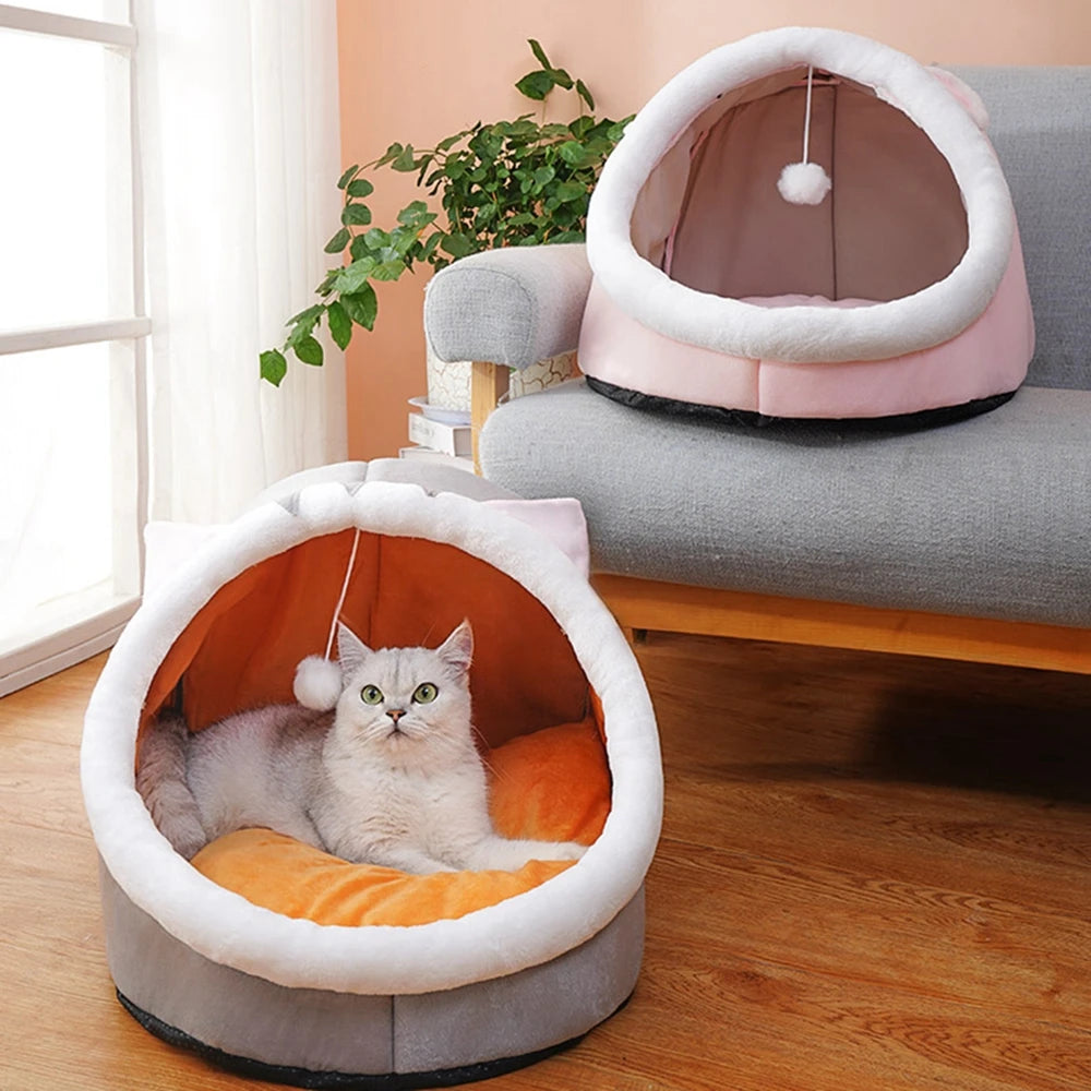 Sleeping Cave Kitten Beds Pet Basket Cozy Kitten Lounger Cushion Cat House Tent Dog House