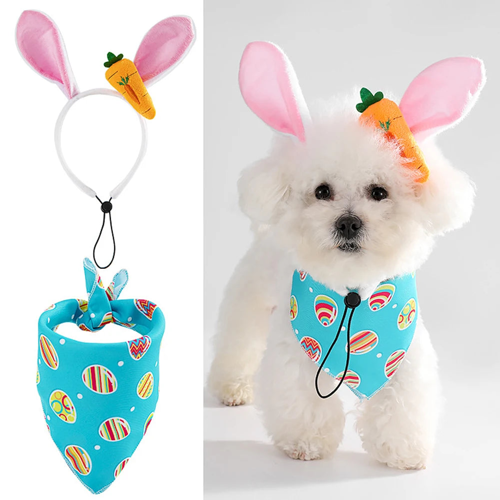 2Pcs/set Dog Easter Costumes Adorable Bunny Ears Headband Cute Dog Bandana