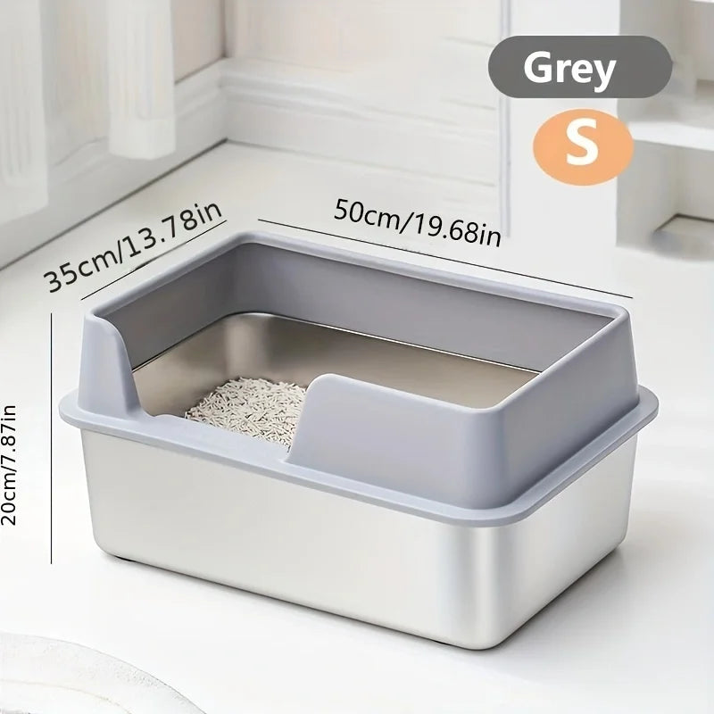 Large Stainless Steel Cat Litter Box with High Wall Enclosure Non-Stick Leak Proof Easy to Clean Includes Lid