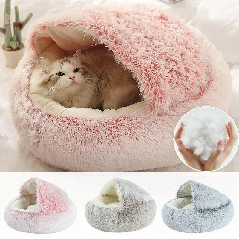 Winter Soft Plush Pet Bed with Cover Round Cat Bed Pet Mattress 
Warm Cat Dog Sleeping Nest Cave for Small Dogs Kitten 2 in 1