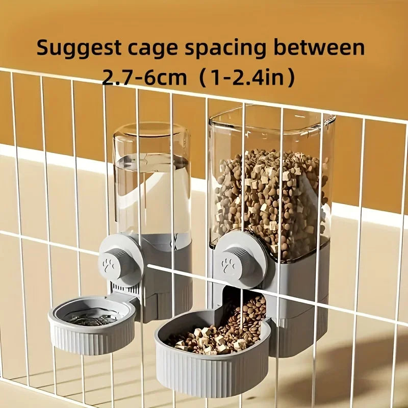 Automatic Pet Food Feeder/Water Dispenser, Gravity Cat Auto Feeder Waterer Set With Container Bowl For Cage