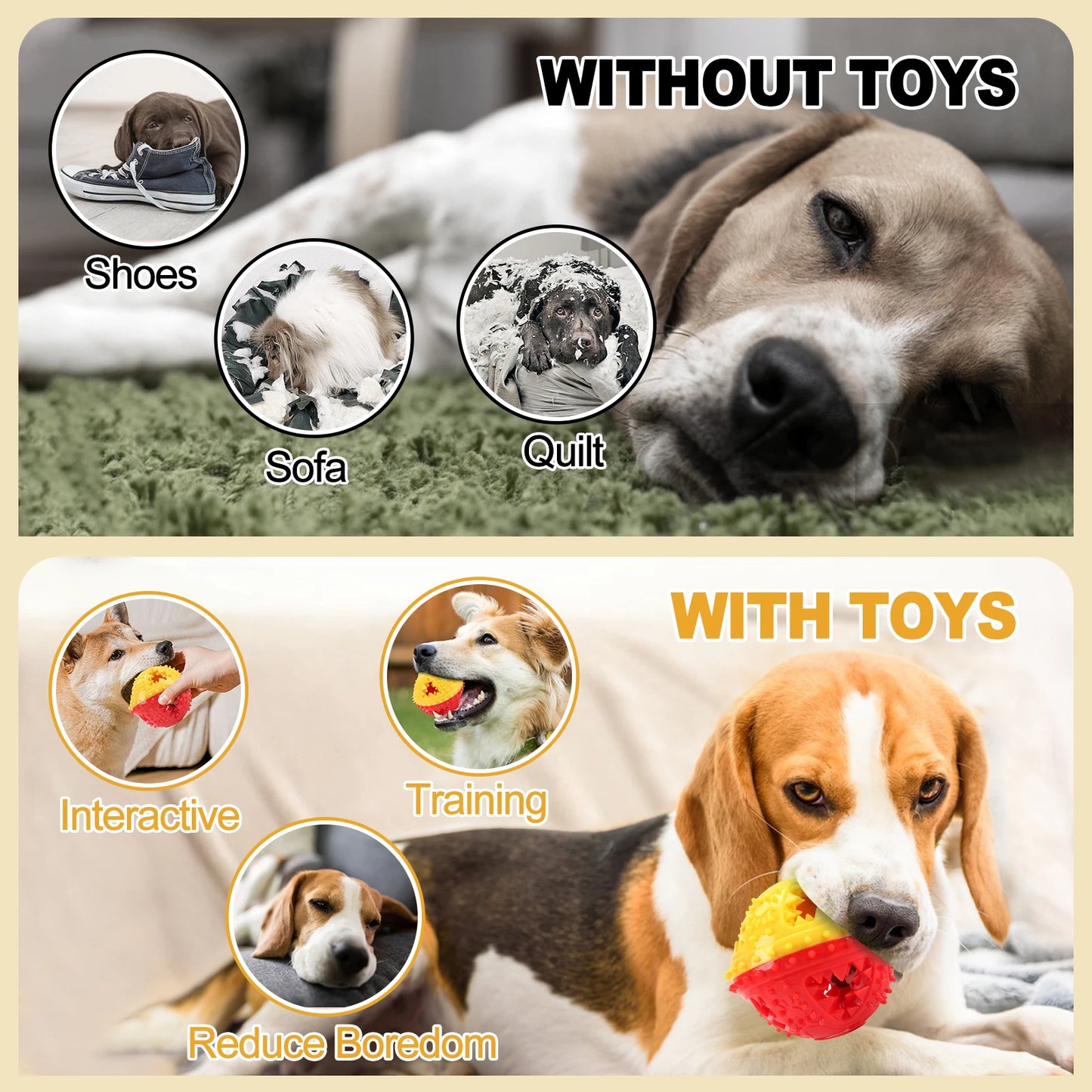 Dog Toys Grinding Teeth Chew Toys Sound Ball Food leakage Toys Cleaning Teeth Anti Bite Interactive Training Toys Pet Products