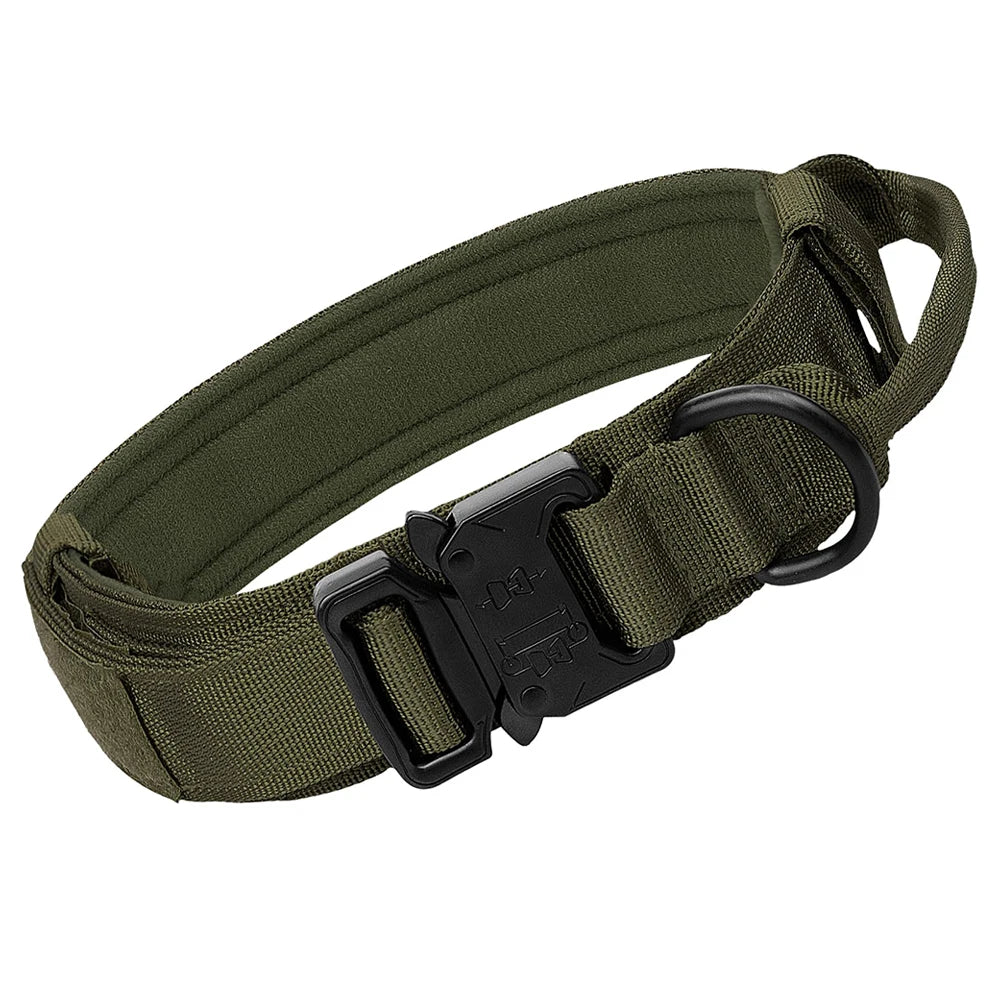 Heavy Duty Tactical Dog Collars with Handle Military K9 Collar with Patch Outdoor Training and Walking for Medium and Large Dogs