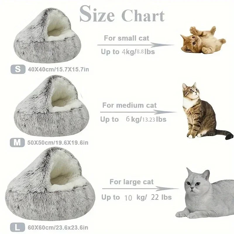 Winter Soft Plush Pet Bed with Cover Round Cat Bed Pet Mattress 
Warm Cat Dog Sleeping Nest Cave for Small Dogs Kitten 2 in 1