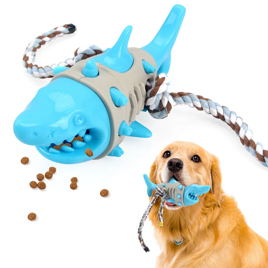 Dog Teeth Grinding Toys Chewing Toys Cleaning Teeth Shark Shaped with Rope Bite Resistance and Interactive.