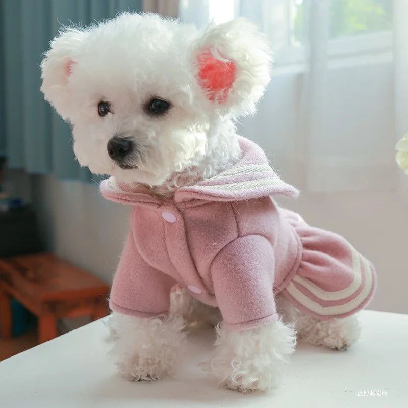 1PC Pet Apparel Cat Dog Autumn and Winter Thickened Warm Pink Gold Princess Dress Suitable for Small and Medium sized Dogs