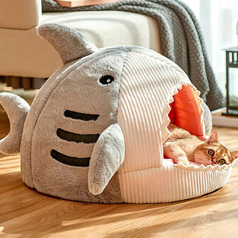 Warm Cat Beds Cartoon Shark Pet Cave Beds Sweet Kittens Basket Cushion Cat Pillow Mat Tent Puppy Nest Cave Pet Goods