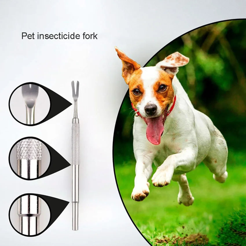 Stainless Steel Single Head Dog Lice Fork tick Fork Pet Pest Control Flea Clip Hard Tick Extractor Cleaning Tool