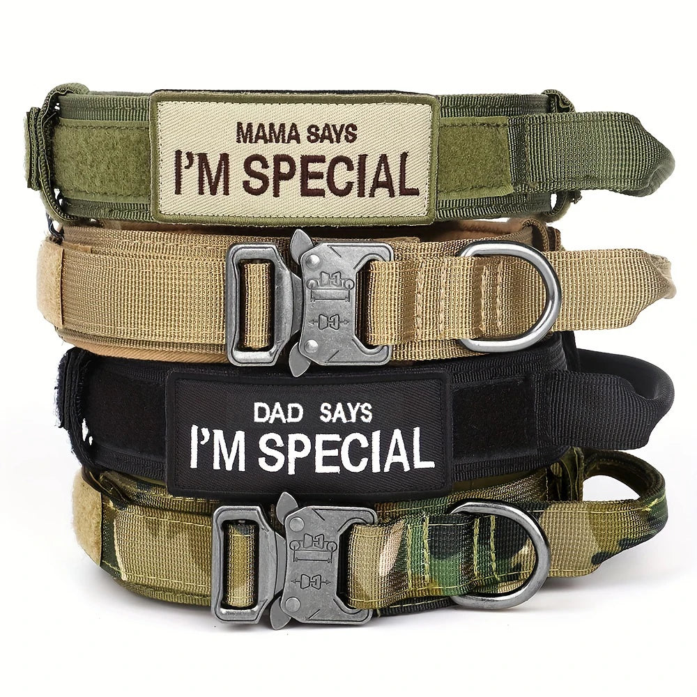 Heavy Duty Tactical Dog Collars with Handle Military K9 Collar with Patch Outdoor Training and Walking for Medium and Large Dogs