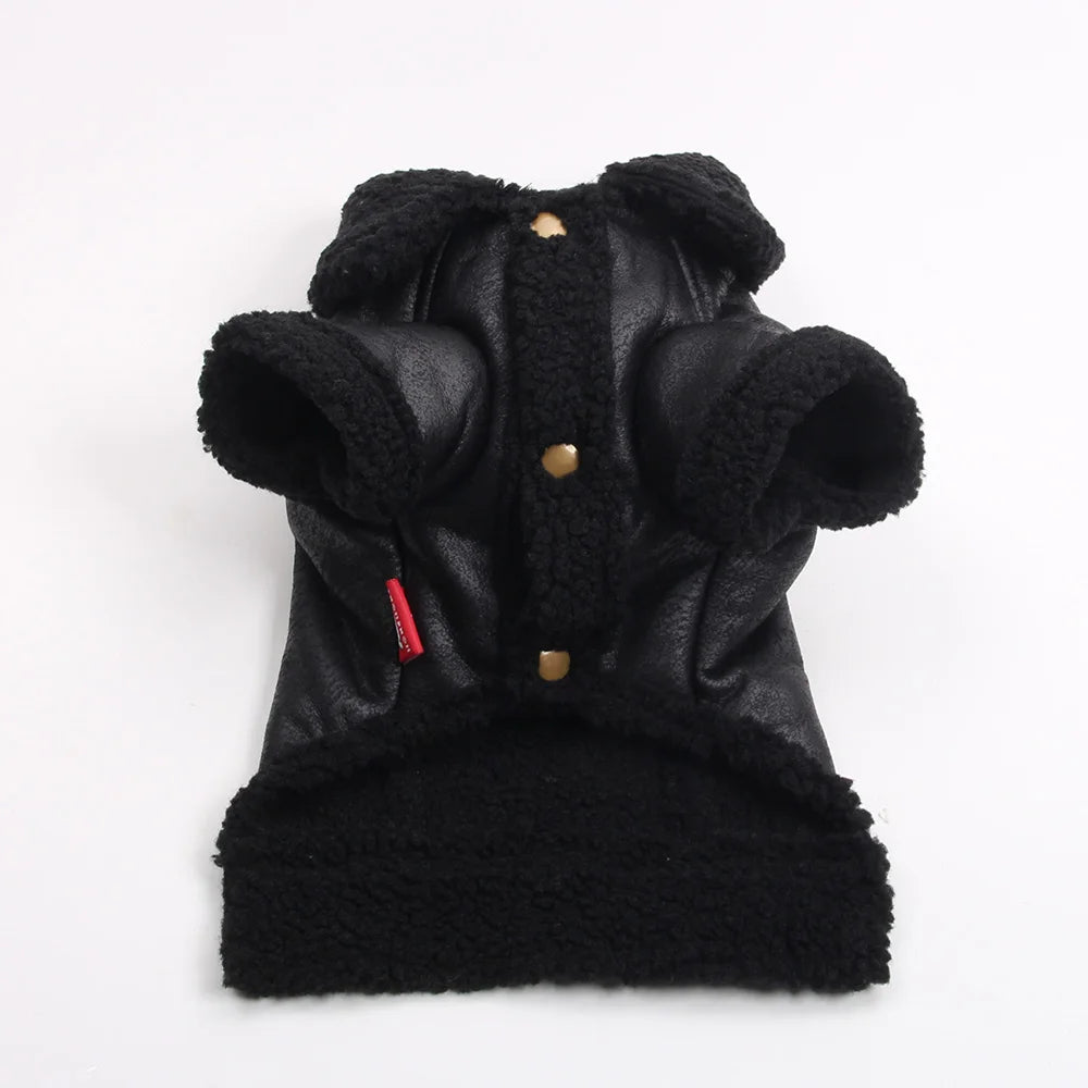 Winter Dog Coat Jacket Faux Leather Fleece Warm Pet Puppy Warm Clothing Apparel Outfit