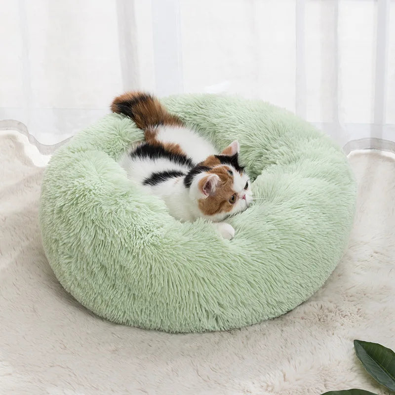 Circular Cat Bed with Plush Insulation Deep Sleep for Pets Soft Macaron Pet Mat Removable and Washable Suitable for All Seasons