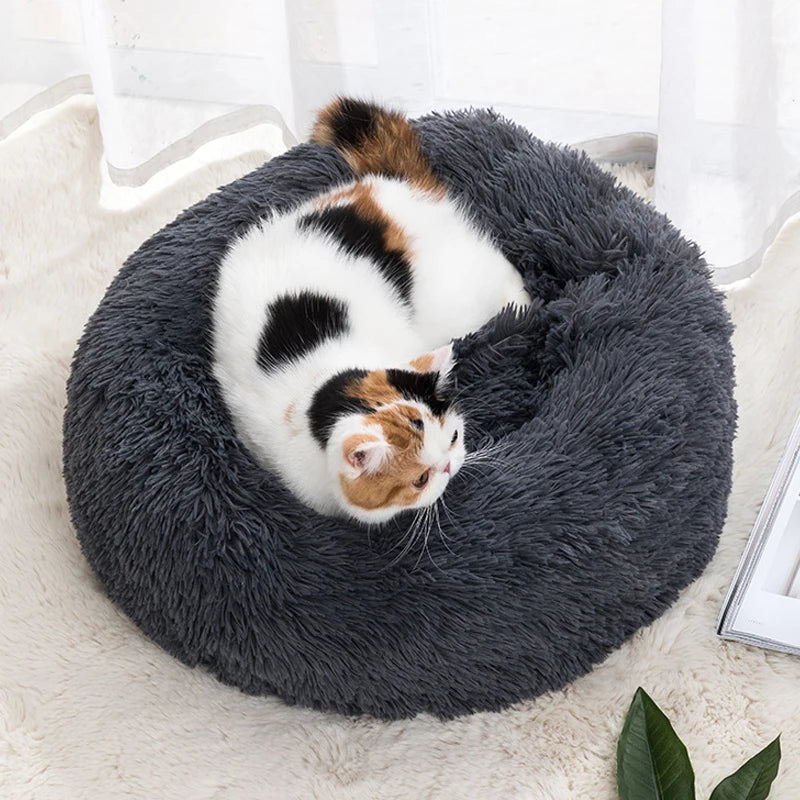 Cat Bed Long Plush Dogs Basket Cushion Cat Bed Cat Mat Animals Sleeping Sofa 40-60cm Round Pet Bed for Large Dog Bed Super Soft