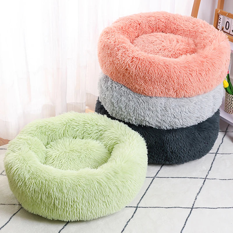 Cat Bed Long Plush Dogs Basket Cushion Cat Bed Cat Mat Animals Sleeping Sofa 40-60cm Round Pet Bed for Large Dog Bed Super Soft