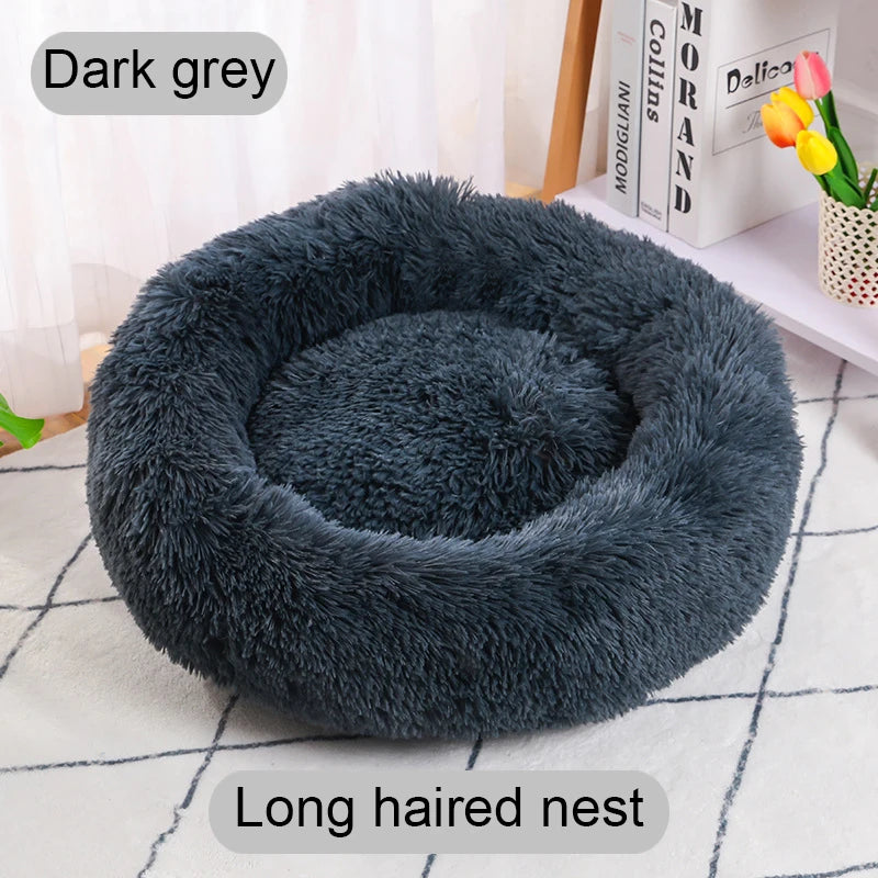 Cat Bed Long Plush Dogs Basket Cushion Cat Bed Cat Mat Animals Sleeping Sofa 40-60cm Round Pet Bed for Large Dog Bed Super Soft