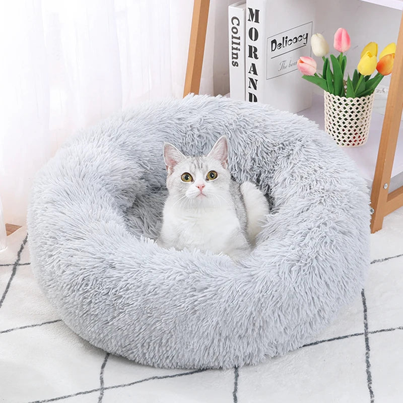 Cat Bed Long Plush Dogs Basket Cushion Cat Bed Cat Mat Animals Sleeping Sofa 40-60cm Round Pet Bed for Large Dog Bed Super Soft