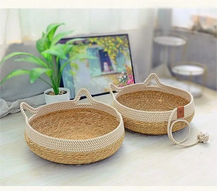 Woven Cat Bed Pet Nest All Seasons Comfortable Sleeping 35/40cm Cat Nesk Round Cat House Puppy Dog Bed