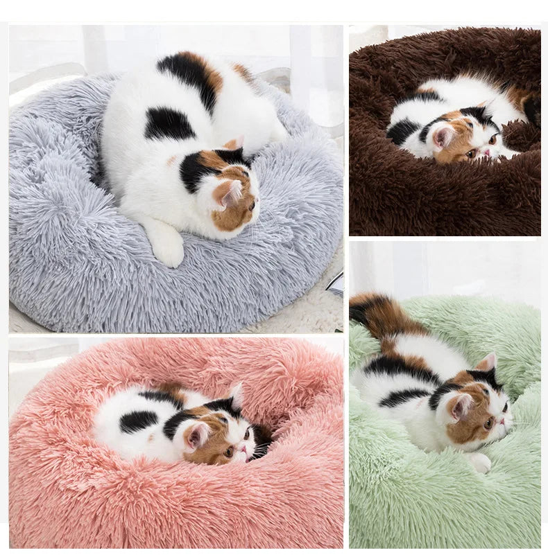 Circular Cat Bed with Plush Insulation Deep Sleep for Pets Soft Macaron Pet Mat Removable and Washable Suitable for All Seasons