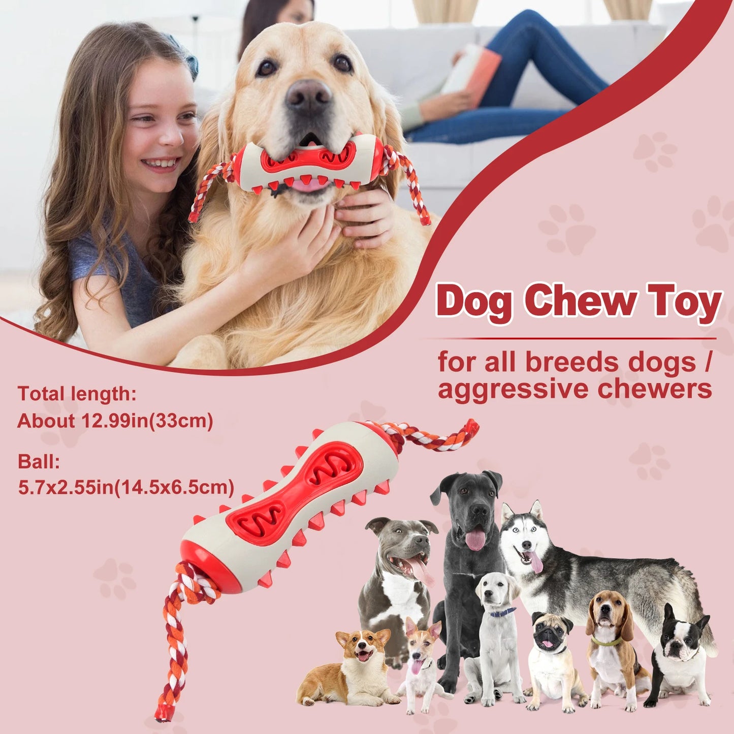 Dog Toys Dog Chewing Toys with Ropes Rubber Grinding Teeth Toys Interactive Training Teeth Cleaning Pet Products for All Dogs