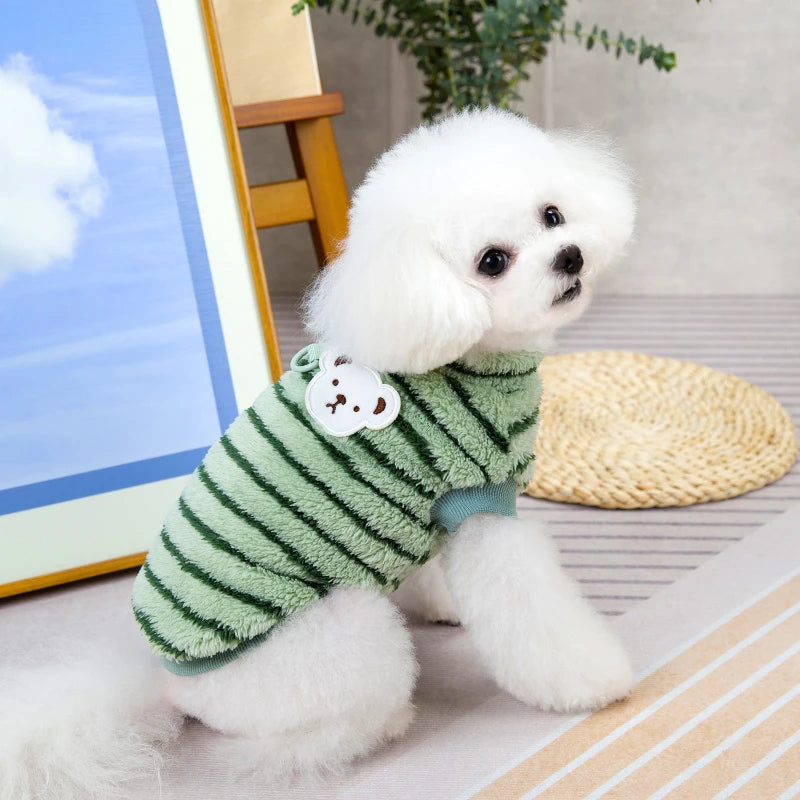 Stripe Dog Clothes Warm Pet Clothes Soft Fleece Puppy Shirt Chihuahua Clothing Dogs Outfit Apparel Coats Poodle Shih Tzu Clothes