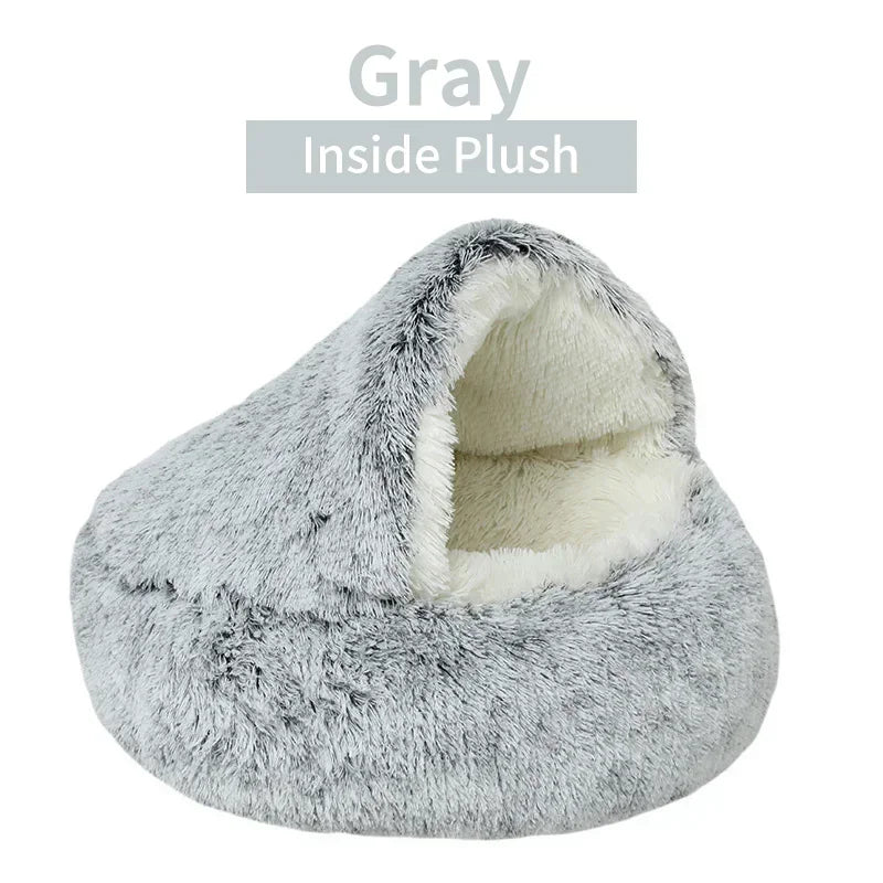 Winter Soft Plush Pet Bed with Cover Round Cat Bed Pet Mattress 
Warm Cat Dog Sleeping Nest Cave for Small Dogs Kitten 2 in 1