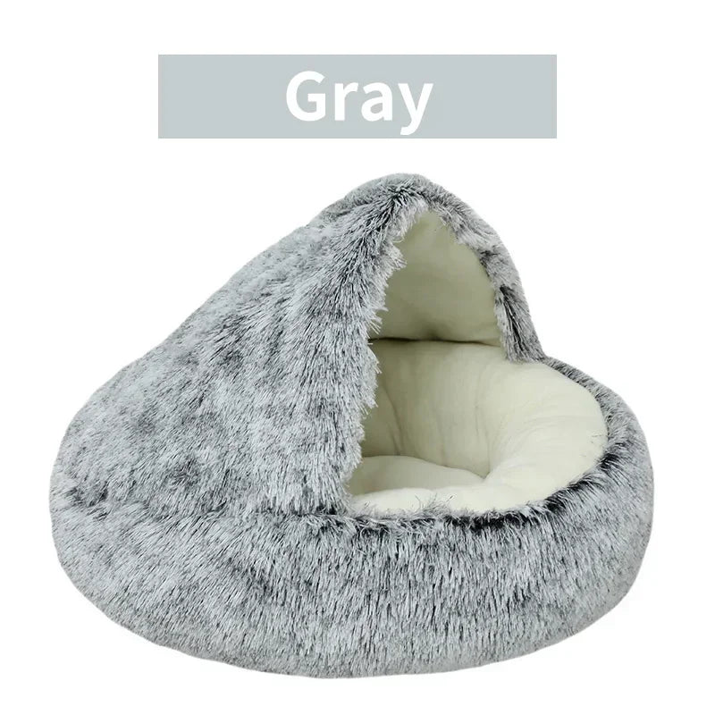 Winter Soft Plush Pet Bed with Cover Round Cat Bed Pet Mattress 
Warm Cat Dog Sleeping Nest Cave for Small Dogs Kitten 2 in 1