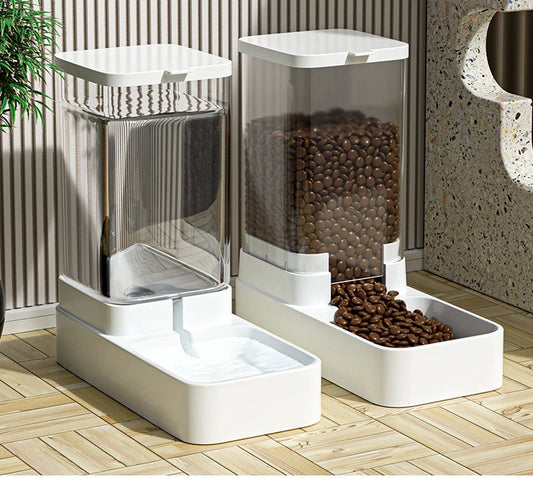 Dog and cat automatic feeder, food storage and distribution container, kitten and puppy accessories