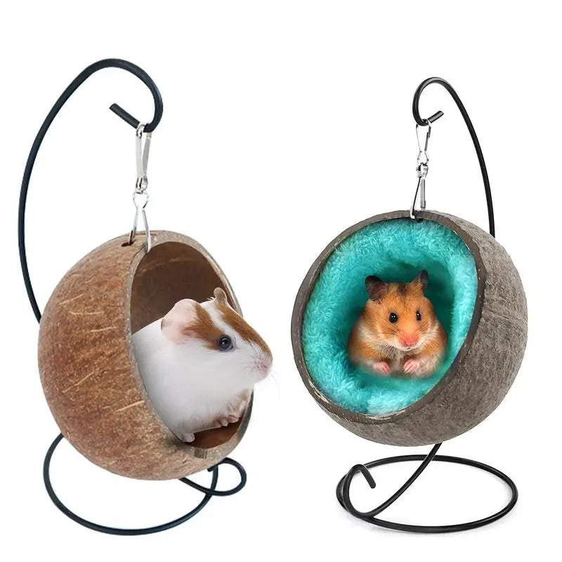 Hamster Coconut Hideout Suspension Coconut Shell Hamster Hideout Small Animal Suspension Coconut Hideout Habitat Small Pet Cave