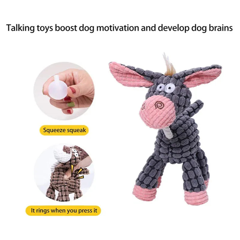 Plush Squeaky Dog Toy Donkey Shape Pet Toys Bite Resistant Squeaky Toys for Small Large Dogs Durable Chew Molar Toy Training Toy