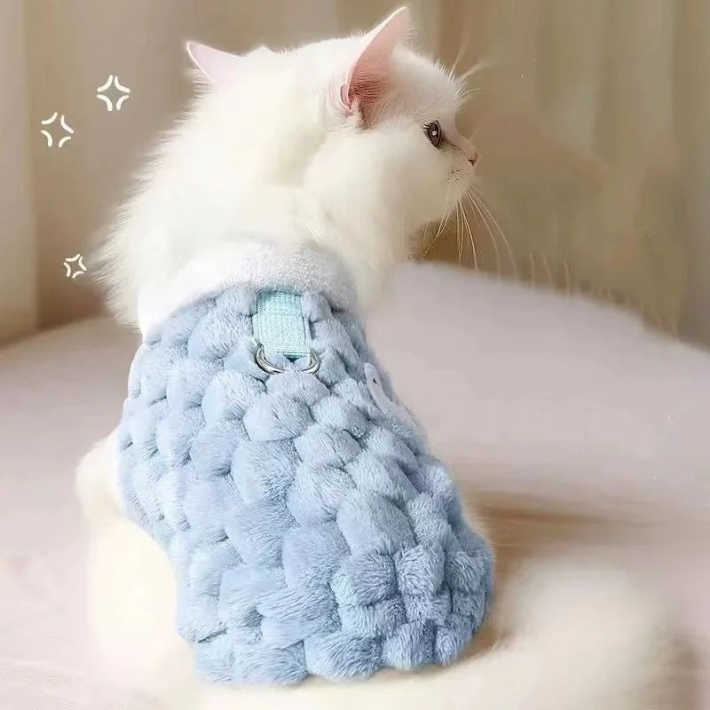 Winter Cat Dog Clothes with Buckle Sweet Bear Print Pet Plush Sweater for Small Dogs Pomeranian Chihuahua Puppy Button Jacket