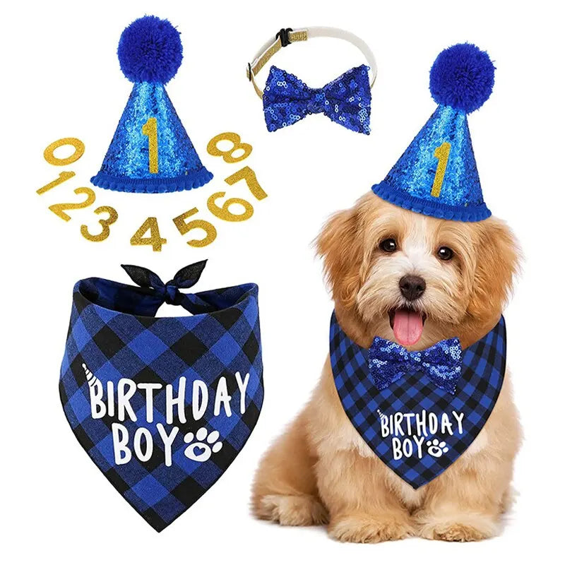 Dog Birthday Party Decoration Set Pet Triangle Scarf Cute Hat Bow Tie Collar Dog Accessory Birthday Decoration Supplies