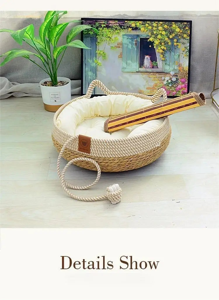 Woven Cat Bed Pet Nest All Seasons Comfortable Sleeping 35/40cm Cat Nesk Round Cat House Puppy Dog Bed