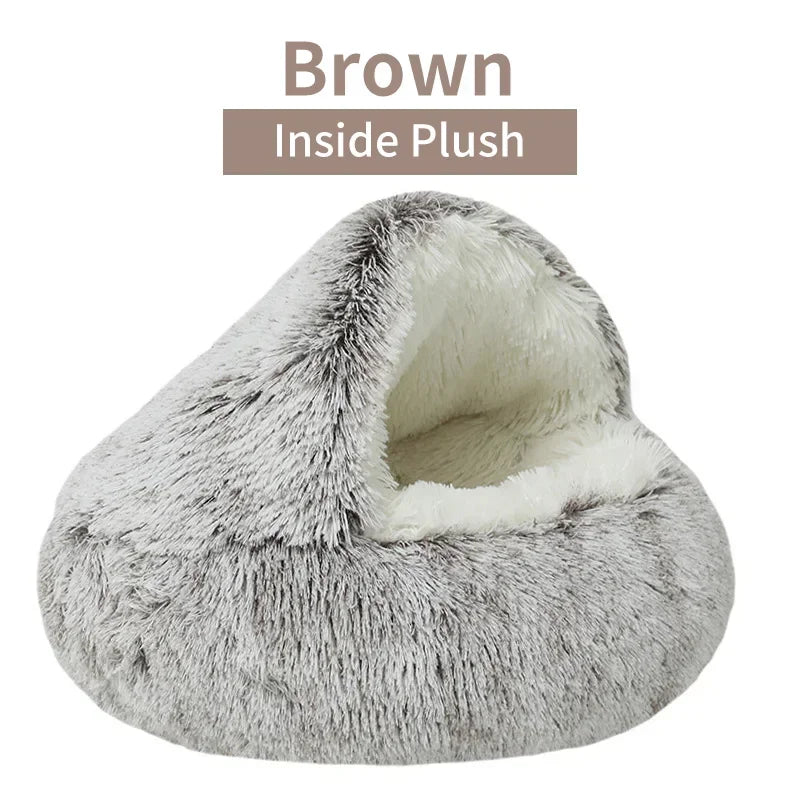 Winter Soft Plush Pet Bed with Cover Round Cat Bed Pet Mattress 
Warm Cat Dog Sleeping Nest Cave for Small Dogs Kitten 2 in 1